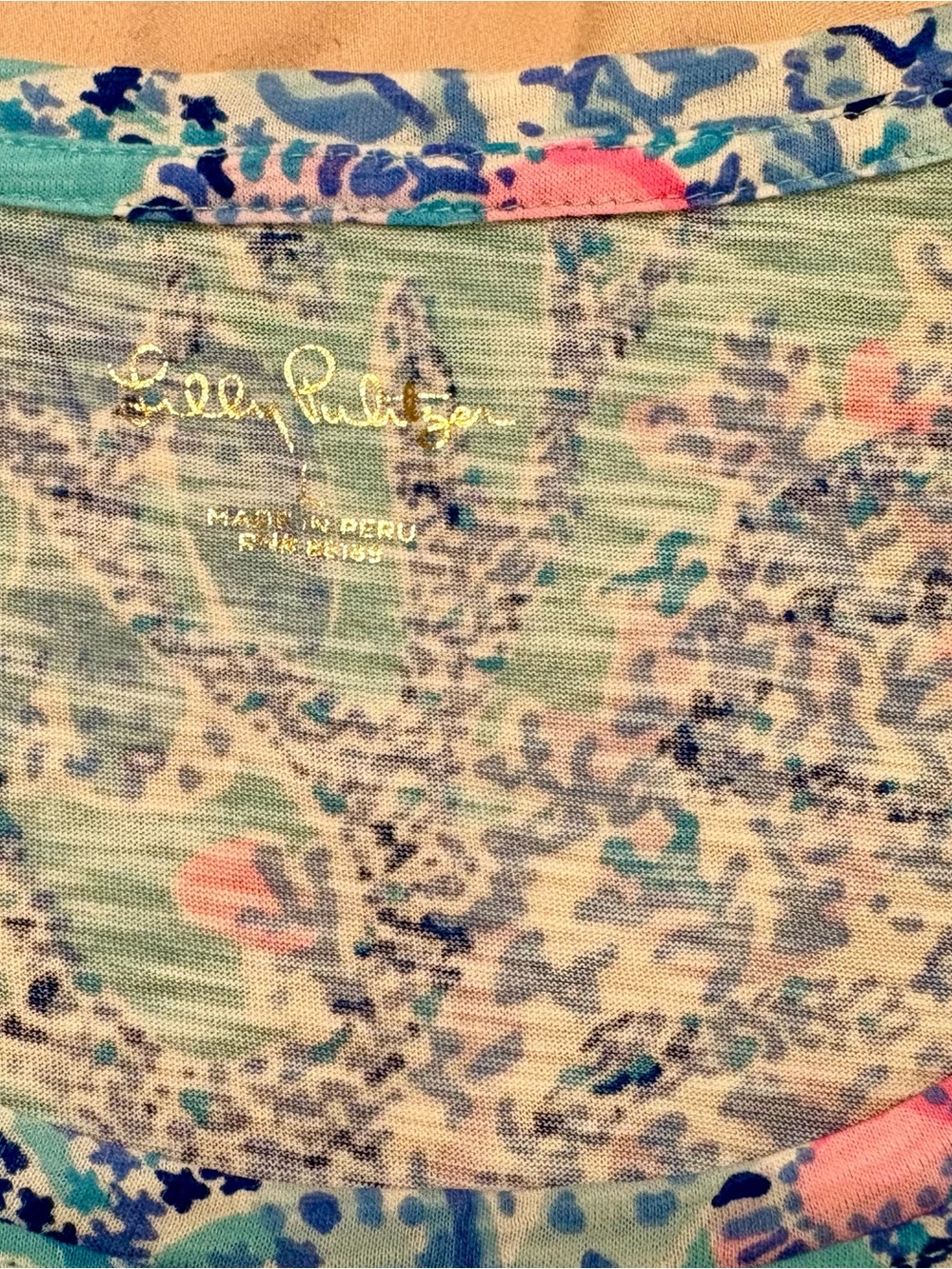 Lilly Pulitzer Aqua Floral Scoop Neck Tee - Blue & Pink - Picture 3 of 3